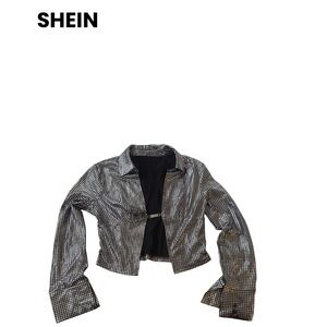 SHEIN ICON Metallic Silver Mesh Crop